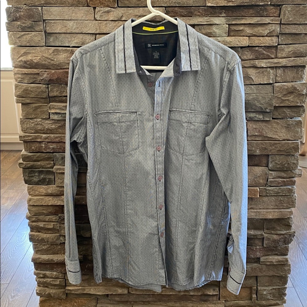 Inc International Concepts Men's Gray Button Down Shirt Size Large